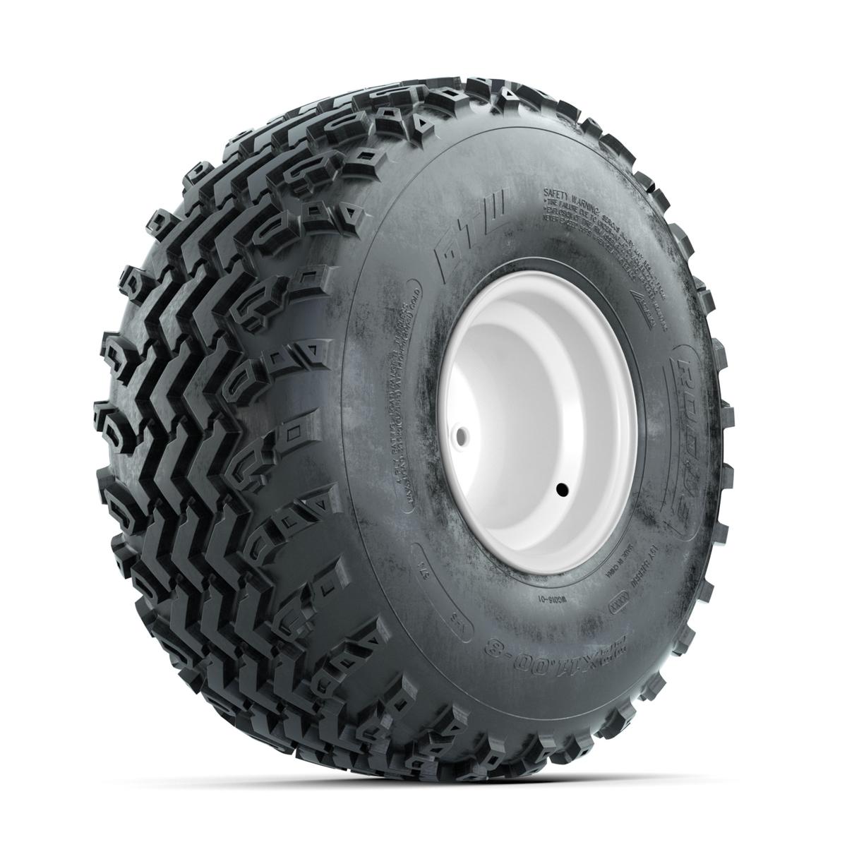 GTW Steel White 2:5 Offset 8 in Wheels with 22x11.00-8 Rogue All Terrain Tires – Full Set