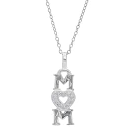 Sterling Silver Cubic Zirconia Mom Down Heart Pendant