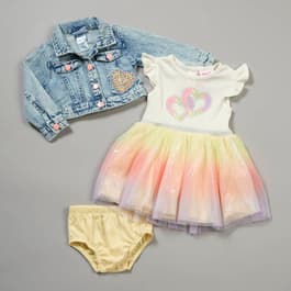 Baby Girl (12-24M) Little Lass(R) 3pc. Denim Jacket w/ Rainbow Dres