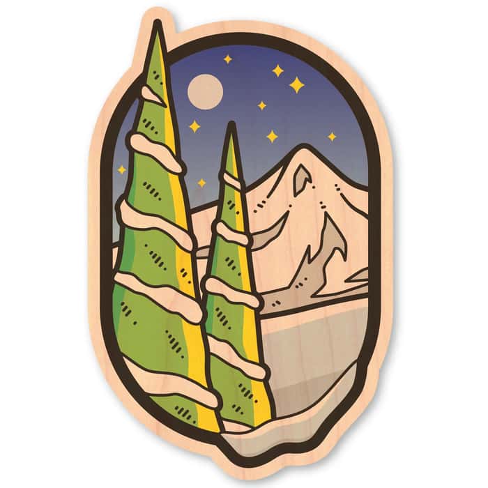 Dust City Wood Sticker Oval Trees and Peaks Wood Sticker