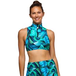 Next By Athena Women's Curacao Palms Paddle Out Zip Mock Neck Crop Top