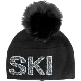 Mitchie's Matchings Women's Crystal Ski Knitted Fox Fur Pom Beanie