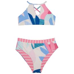 Splendid Girls' Mosaic Palm Reversible High Neck Swimsuit Set