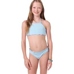 O'Neill Girls' Shorebreak Rib Ruffle Edge High Neck Bikini Set