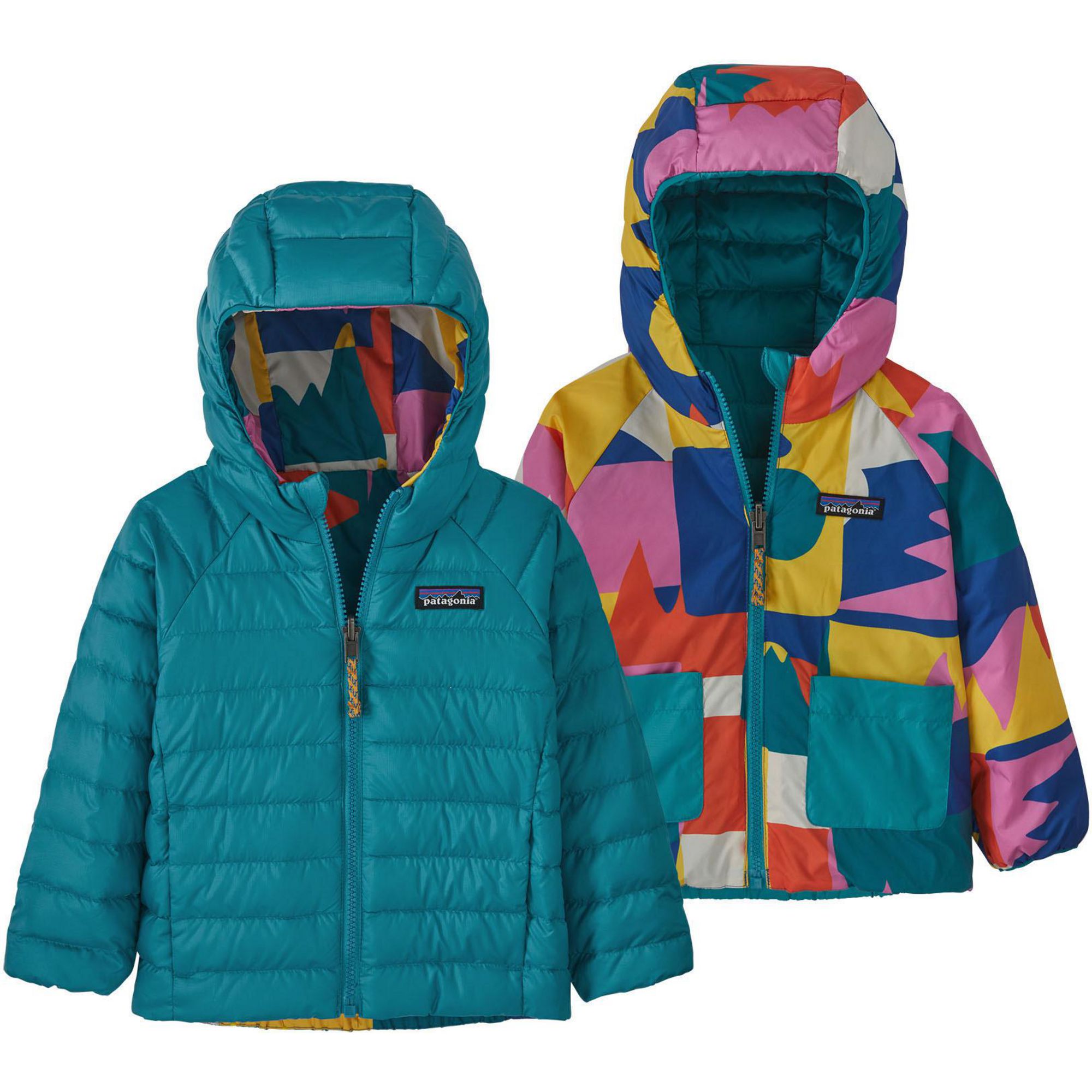 Patagonia Little Girls Reversible Down Sweater Hooded Jacket - Sun