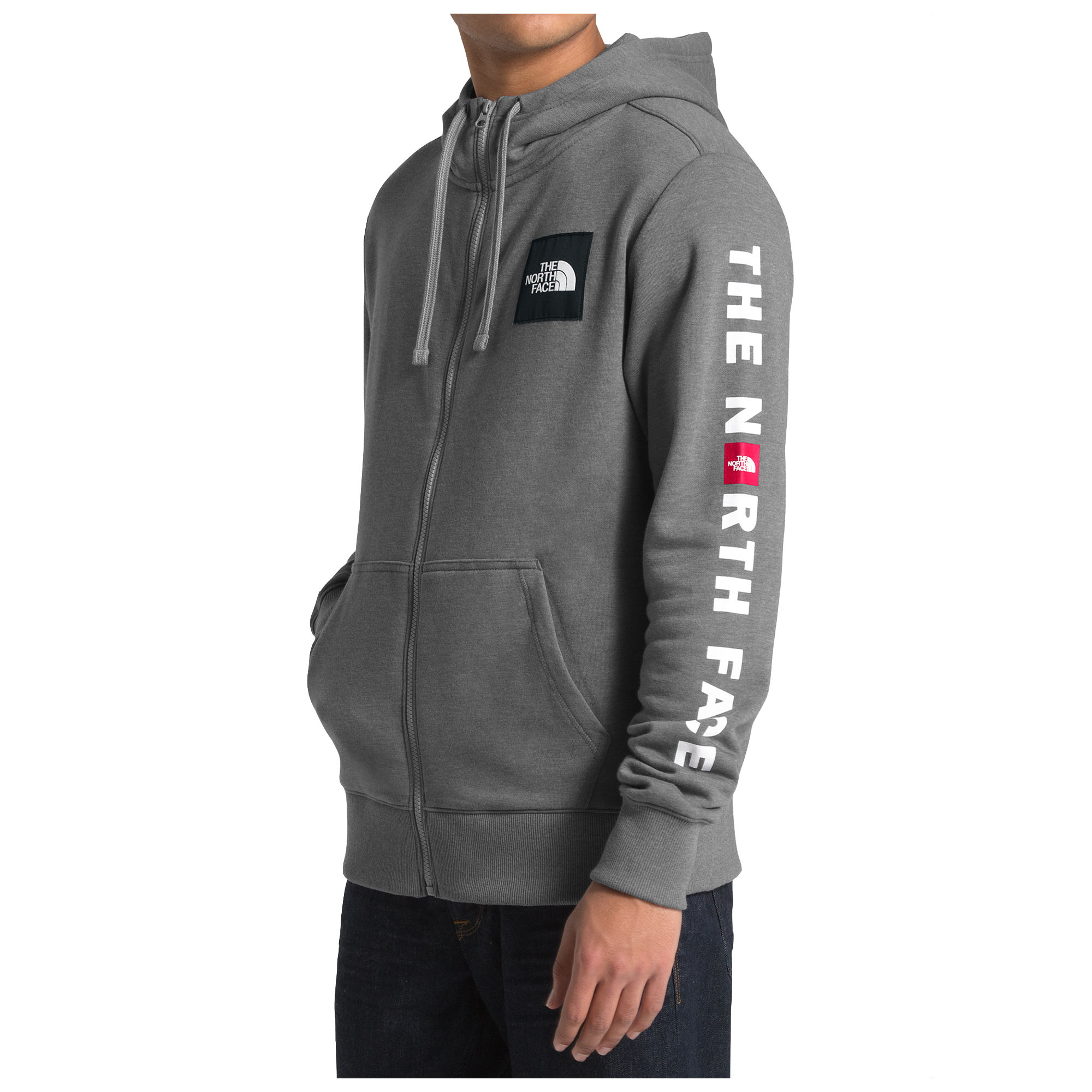 the north face men's red box patch full zip hoodie