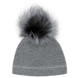 Mitchie's Matchings Women's Crystal Line Fox Fur Pom Beanie