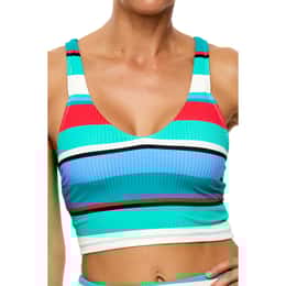 Next By Athena Women's Big Island Stripe Kinetic Crop Swim Top