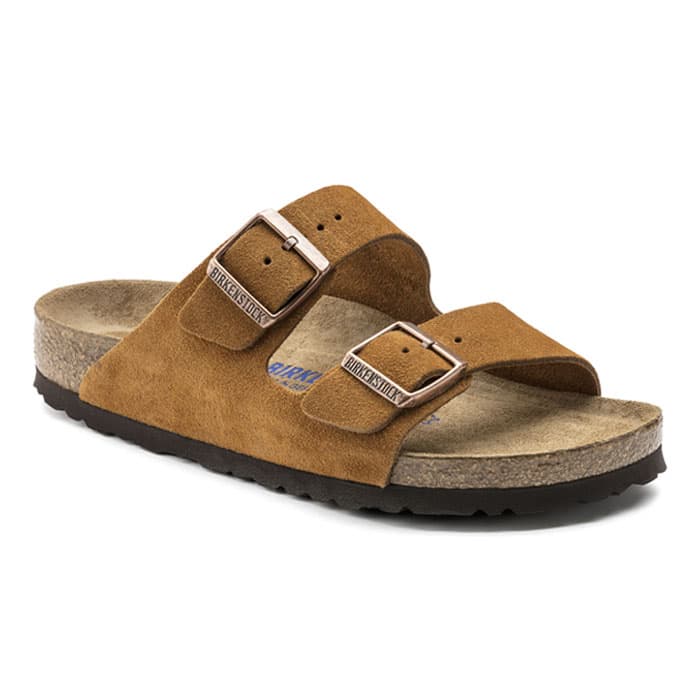 birkenstock arizona suede flat sandals in latte cream