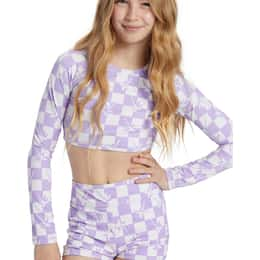 Billabong Girls' Check Your Palm Long Sleeve Crop Rashguard Bikini Set