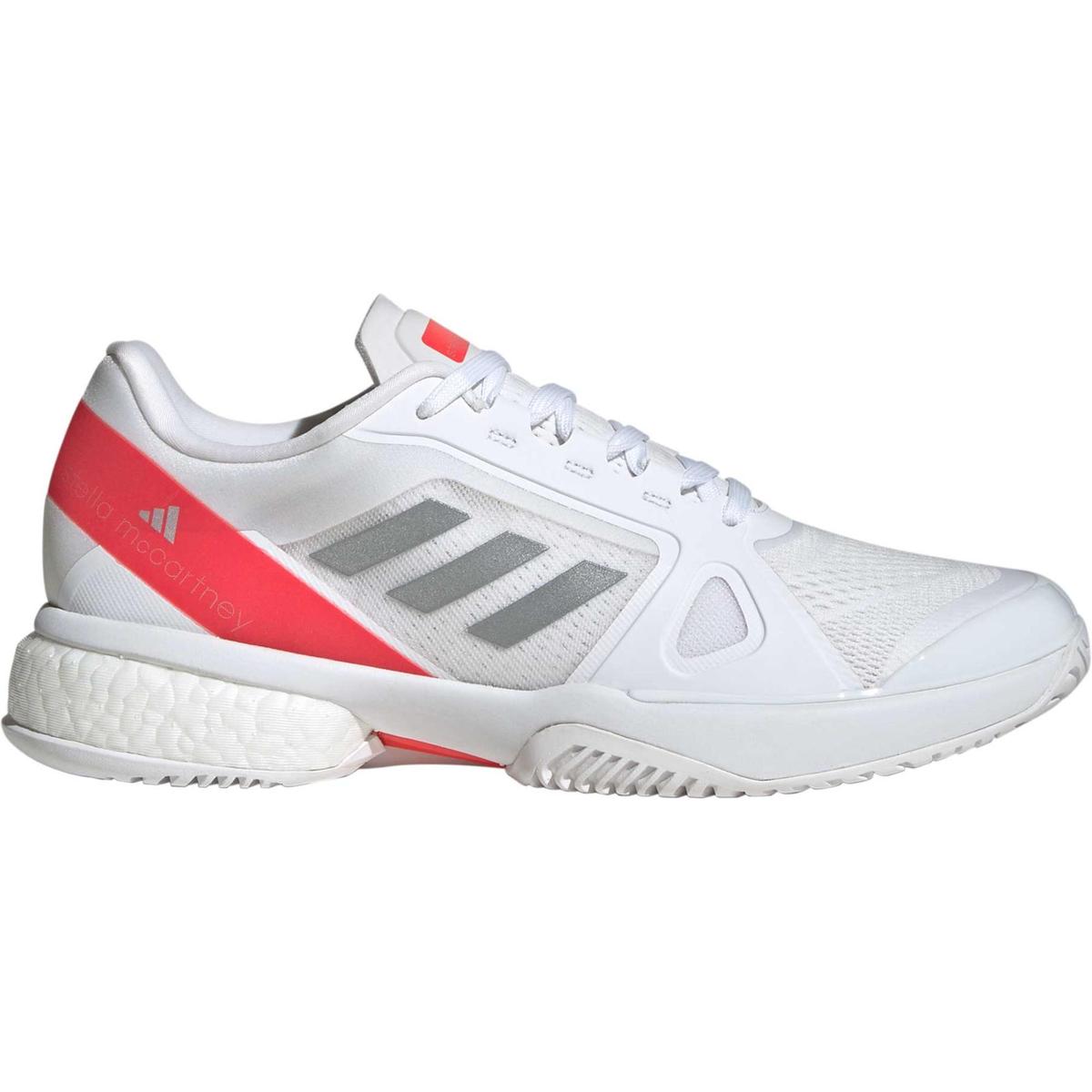 adidas Women's Stella Court Tennis Shoes, White/Silver Metallic/Lucid Red, Size 8