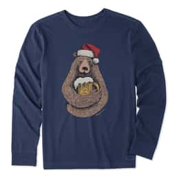 Life Is Good Men's Beer Hug Santa Bear Long Sleeve Crusher-Lite T Shirt