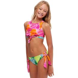 Beach Lingo Girls' REM Cup Tie Front High Neck Top and Wide Tie Hipster Bottom Swimwear Set