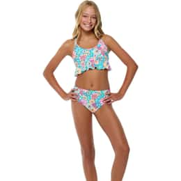 Beach Lingo Girls' Kozmic Blues Ruffle Bralette & Highwaist Ruffle Bottoms