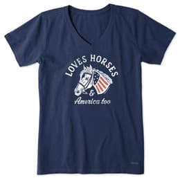 Life Is Good Women's Love Horses & America Too Crusher Vee Shirt
