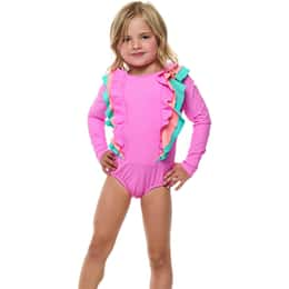 Beach Lingo Little Girls' Sunsets Long Sleeve Ruffle Rash Suit