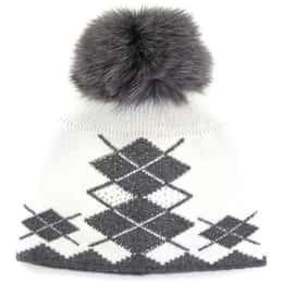 Mitchies Matchings Women's Argyle Faux Pom Beanie