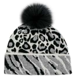 Mitchies Matchings Women's Animal Print Faux Pom Beanie