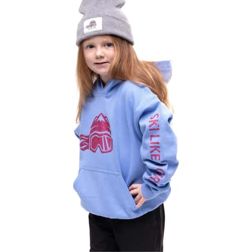 Ski Like A Girl Girls' Carolina Blue Pink Glitter Hoodie alt image view 3
