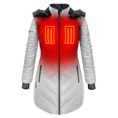 ActionHeat Women's 5V Heated Long Puffer Hooded Jacket alt image view 2