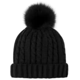 Mitchie's Matchings Women's Cable Knit Fleeced Line Fur Pom Beanie