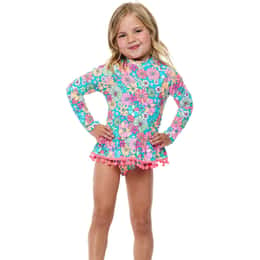 Beach Lingo Little Girls' Kozmic Blues Long Sleeve Rashguard & Hipster Bottoms