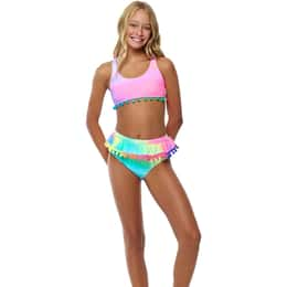 Beach Lingo Girls' Solar Flair Over The Shoulder Bra & Highwaist Ruffle Bottoms