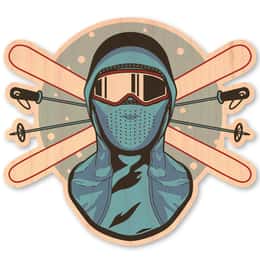 Dust City Wood Sticker Skier Face with X Skis Wood Sticker