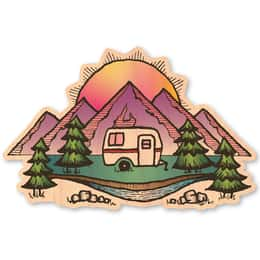 Dust City Wood Sticker Camper with Sunset Scene Wood Sticker