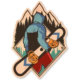 Dust City Wood Sticker Snowboarder with Peaks Wood Sticker