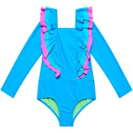 Beach Lingo Little Girls' Ruffle One Piece Rashguard Swimsuit