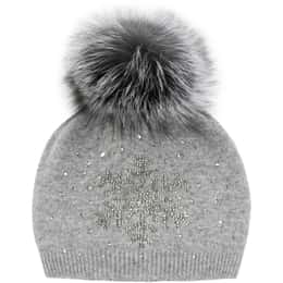 Mitchie's Matchings Women's Crystal Snowflake Knitted Fox Pom Beanie