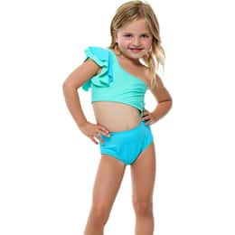 Beach Lingo Little Girls' Sunrise Asymmetircal Cut Out Ruffle One Piece Swimsuit