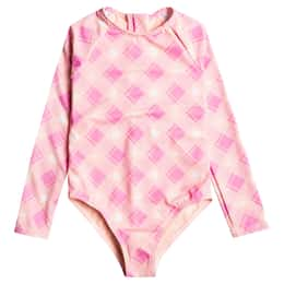 ROXY Girls' Flower Plaid Onesie Long Sleeve One Piece Swimsuit