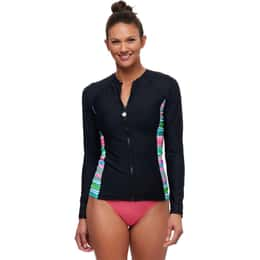 WOMEN'S RASH GUARDS Y810-4 ZIP BEACH LONG SLEEVE SURF SWIM SHIRTS + SHORTS  SET 