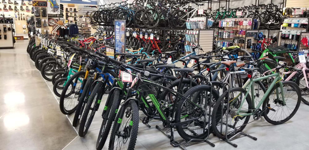 Bikes on display at Sun & Ski Sports bike shop in Fort Worth