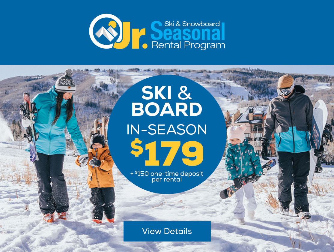 Junior Seasonal Rentals for kids and youth learning to ski or snowboard.