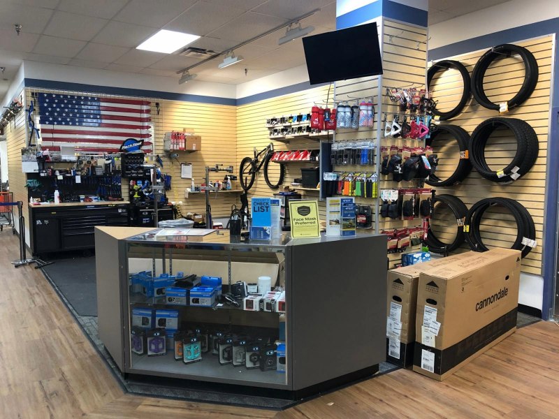 Sun & Ski sports bike shop in Falls Church display of gear and accessories