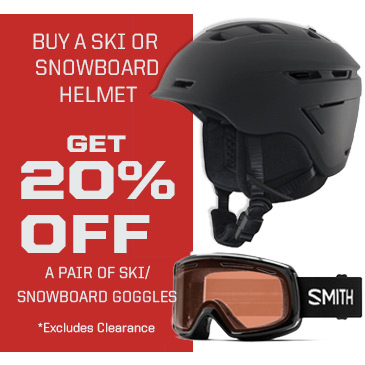 Buy a ski or snowboard helmet and get 20% off a pair of ski/snowboard goggles.