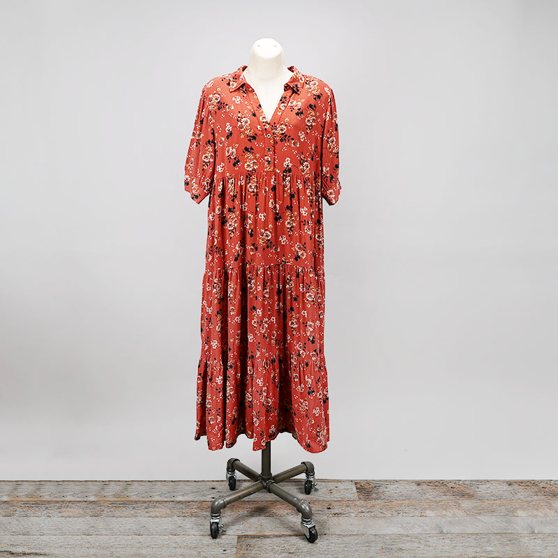 Floral Tiered Orange Dress - Cracker Barrel