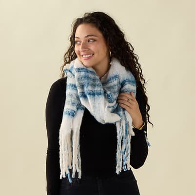 Blue and Ivory Plaid Scarf