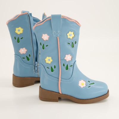 Toddler Tall Scallop Flower Blue Cowboy Boots
