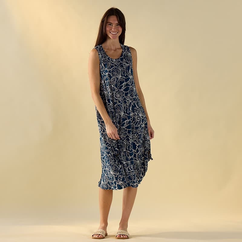 blue shell dress Shell Print Short Sleeve Midi Dress Blue Small