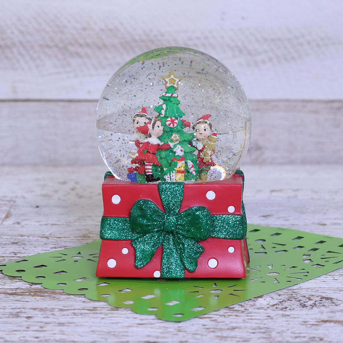 Musical Elves with Christmas Tree Glitter Globe Cracker Barrel