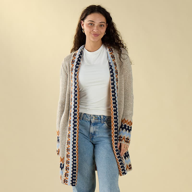 Aztec Border Cardigan - Cracker Barrel