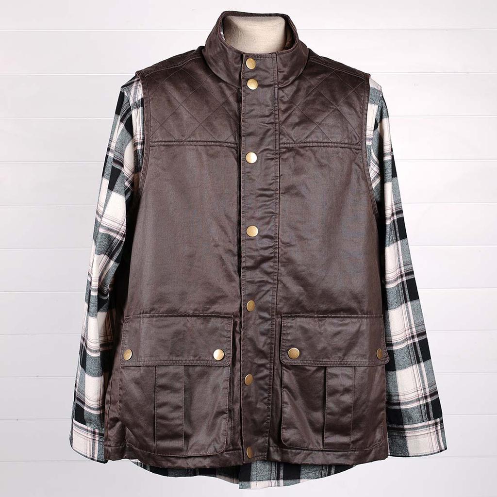 Mahogany Waxed Cotton Vest Cracker Barrel