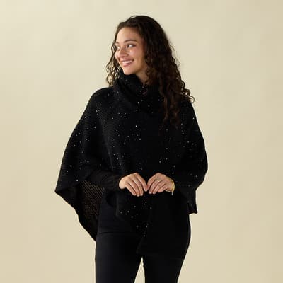 Black Sequin Sweater Poncho