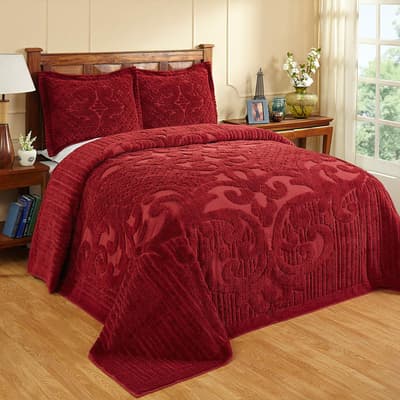 Ashton Burgundy Tufted Chenille Bedspread - King