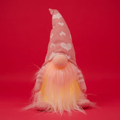 Light Up Pink Fabric Gnome