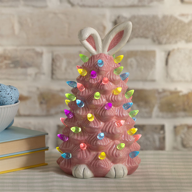 Light Up Ceramic Easter Bunny Tree Cracker Barrel